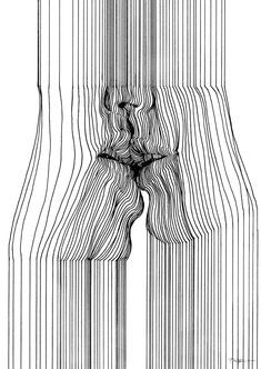 Half-formed nude bodies and faces appear in the barcode-like pen strokes of Nester Formentera. Nester Formentera, Contour Line Art, Illusion Drawings, Abstract Drawing, Shiva Shakti, 3d Drawings, Trendy Wall Art, Line Art Drawings, Magazine Art