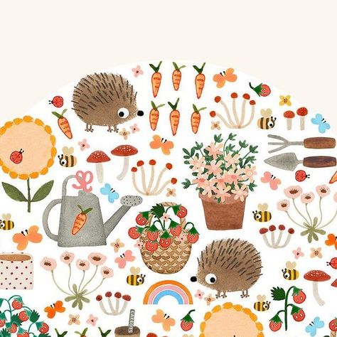 Spring Illustration Design, Hedgehog Illustration, Happy Wednesday Everyone, Spring Illustration, Plant Markers, Spring Vibes, Design Graphics, Music Covers, Happy Wednesday