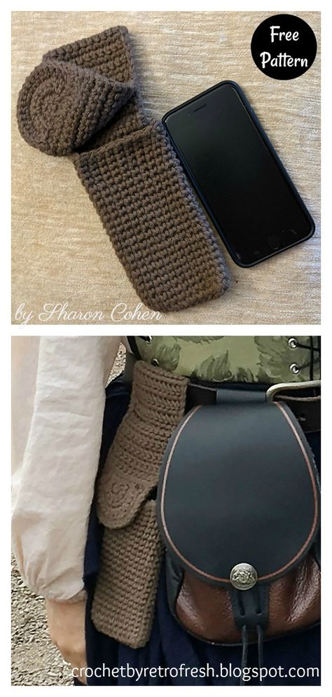 8 Belt Bag Free Crochet Pattern - Page 2 of 2 Crochet Leg Bag Free Pattern, Phone Belt Bag, Crochet Survival Gear, Crochet Belt Pouch Free Pattern, Hobbit Crochet Patterns Free, Medieval Crochet Ideas, Crochet Hip Bag Free Pattern, Crochet Cosplay Accessories, Hip Pouch Pattern Free