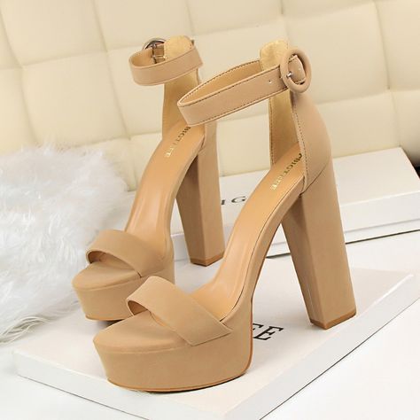 Sepatu Pump, Hak Tinggi, Basic Heels, Shoes Sandals Heels, Super High Heels, Buckled Heels, Block Heel Shoes, Buckle Sandals, Platform High Heels