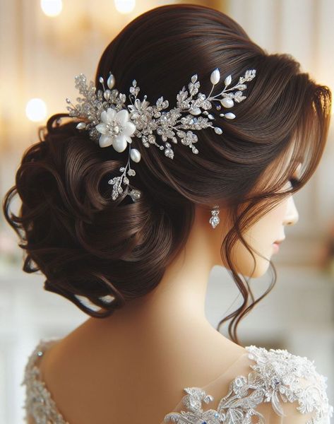 Bridal hair updo with veil