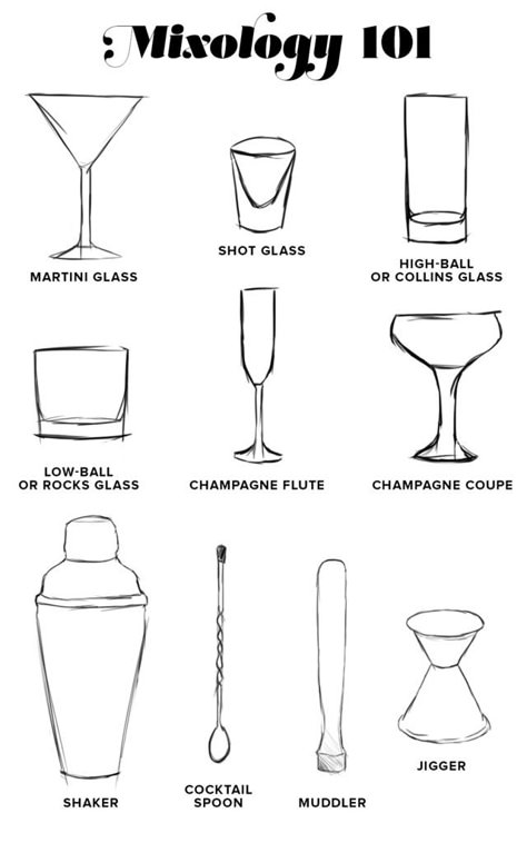 Mixology 101: A Glossary of Terms - Entertaining Idea of the Day - Lonny New Bartender Tips, Bar Tending 101, Bartending 101 Cheat Sheets Drink Recipes, Mixology Party Ideas, Bartending 101 Cheat Sheets, Bartender Equipment, Bartender 101, Bartender Tips, Bartending Basics