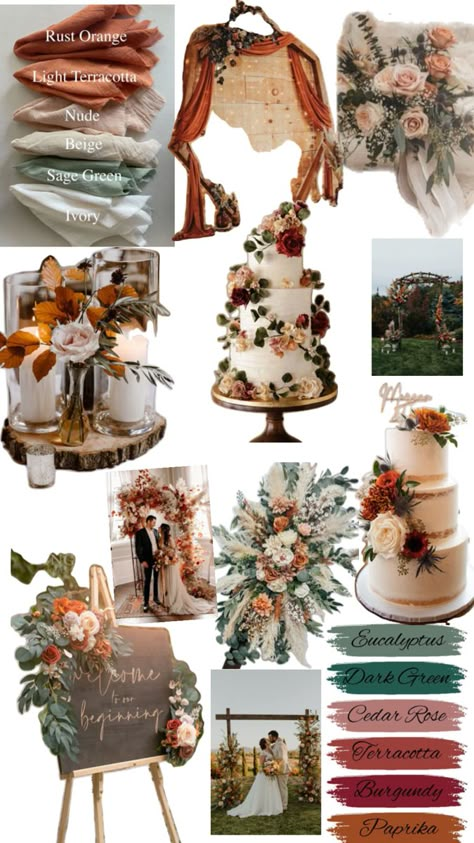 Fantasy Fall Wedding, November Wedding Cake, Fall Theme Wedding Cake, Early Fall Wedding Colors, Early Fall Weddings, Earth Tone Wedding, Rusting Wedding, Country Theme Wedding, Enchanted Forest Wedding