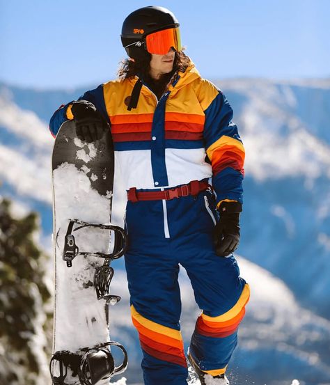 The only thing better than a freestyle, is a vintage freestyle. Travel back in time to take the ride of your dreams in the Men’s Vintage Freestyle Snow Suit. If you haven’t got a time machine, this is the next best thing. (We’re actually just trying to find who’s got a time machine. Please let us use it.) Product Features:Insulated snow suit to trap in body heat.Tipsy tech waterproof outer shell.Mountain tough waterproof zippers.Lift pass arm pocket.Lift pass loop on wristband.Waterproof storm h Men Snow Outfit, Cool Snowboarding Outfit, Mens Ski Clothes, Snowboarding Outfit Mens, Athletic Wear Men, Vintage Ski Outfit, Ski Fashion Men, Ski Outfit Men, Snow Suit Womens