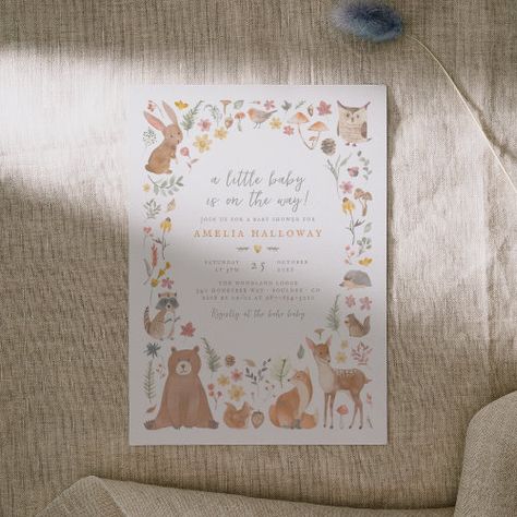 $2.50 | Woodland Forest Animals Baby Shower #baby shower, woodland, forest, animals, watercolor, gender neutral, baby on the way, boho, rustic, deer bear fox raccoon squirrel Gender Neutral Invitations, Woodland Forest Animals, Forest Animal Baby Shower, Watercolor Border, Animals Baby Shower, Bearly Wait, Woodland Baby Shower Invitations, Woodland Forest, Foil Invitations