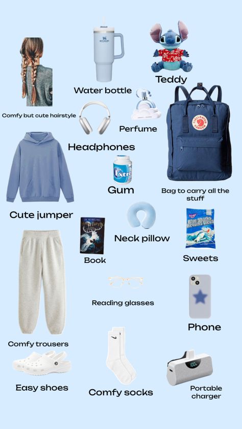 #what to pack for airport #cute # essentials Outfits For Road Trips, Cute Essentials, Trip Essentials Packing Lists, Road Trip Bag, Road Trip Kit, Preppy Travel, Road Trip Outfit, Packing Essentials List, Airplane Outfits