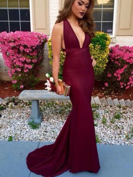 Formal Dresses, Cheap Formal Dresses Online 2020 - Hebeos Evening Dress Long, V Neck Prom Dresses, Burgundy Prom Dress, Prom Dresses Sleeveless, Spandex Dress, Dress Chiffon, Long Red, Cheap Prom Dresses, Mermaid Prom Dresses