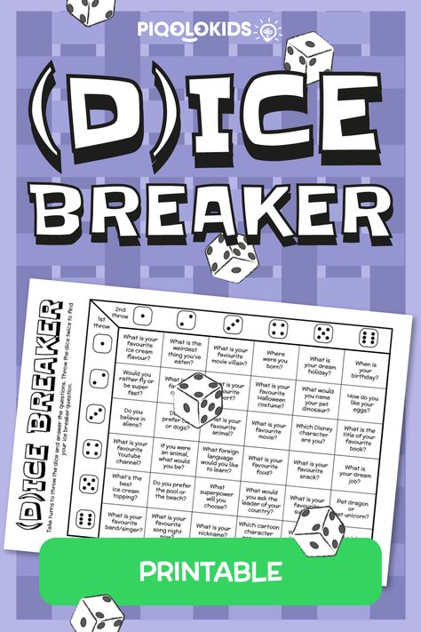 This printable activity is to help bring together students and children to share more about themselves and help to break the ice (by using dice). #backtoschool #elementary #teacherresources #kidsactivities #earlyelementary Dice Breaker Questions, Dice Ice Breaker Game, Dice Getting To Know You Game, Roll And Tell Ice Breaker, Icebreakers With Dice, Dice Breakers, Student Ice Breakers, Getting To Know You Activities For Kids Ice Breaker Games, Circle Questions