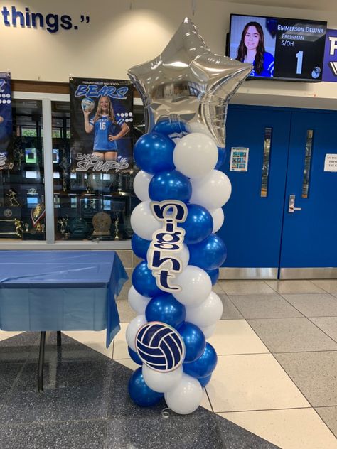 Volleyball Balloon Arch, Volleyball Centerpieces, Night Volleyball, Volleyball Senior Night, Senior Night, Balloon Columns, Paper Lanterns, Balloon Arch, Balloon Decorations