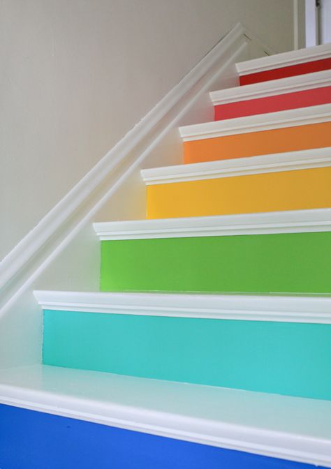 the Craft House Rainbow Stairs, Painted Staircases, Rainbow House, Stair Stickers, Diy Rainbow, Painted Stairs, Staircase Design, Stairs Design, Cozy Living Rooms