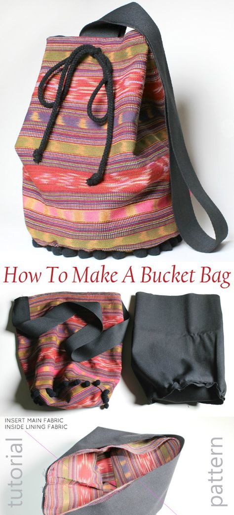 How To Make A Bucket Bag ~ DIY Tutorial Ideas! Bucket Bag Tutorial, Bucket Bag Diy, Bucket Bag Pattern, Fat Quarter Projects, Bag Pattern Free, Bucket Handbags, Bag Insert, Bag Sewing, Drawstring Bucket Bag