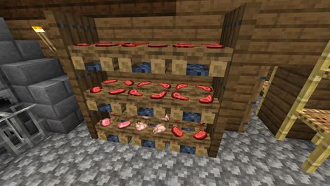 Campfire Minecraft, Meat Display, Minecraft Interior, Meat Shop, Minecraft Inspo, Minecraft Designs, Display Rack, Campfire, Shop Design