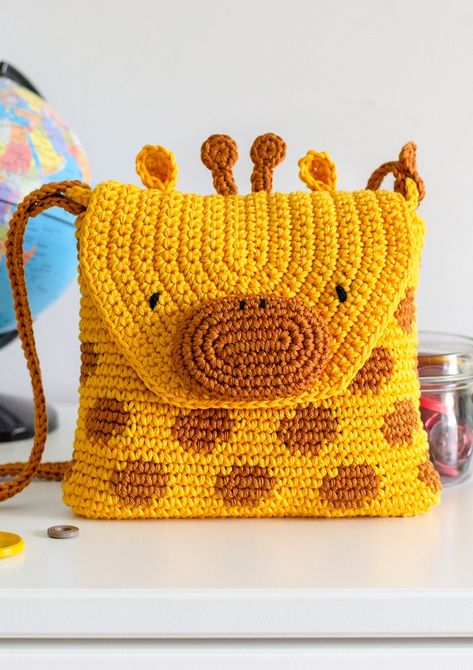 Crochet Bag For Kids, Mochila Crochet, Giraffe Crochet, Purse Pattern, Crochet Decrease, Animal Bag, Crochet Simple, Crochet Purse, Crochet Mandala