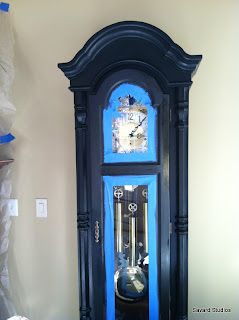 Magical Living Room, Grandfather Clock Makeover, Repurposed Grandfather Clock, Clocks Wall Living Room, Assisted Living Decor, Mansion In The Woods, Decorative Furniture Painting, Clock Makeover, Shabby Chic Clock