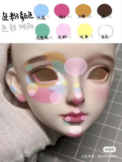 Face Color Theory, Bjd Faceup Tutorial, Bjd Faceup Ideas, Bjd Doll Makeup, Bjd Doll Face, Face Ref, Bjd Faceup, Bjd Eyes, Art Tools Drawing