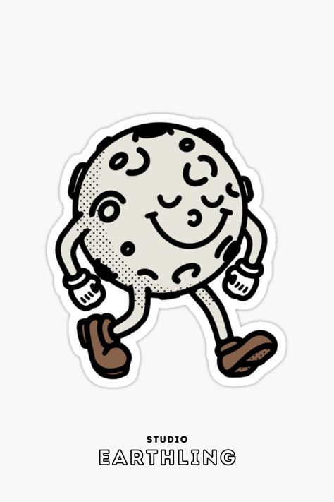 Where To Put Stickers, Moon Character Design, Cool Decals, Retro Animation, Cartoon Moon, Retro Moon, Space Stickers, Moon Stickers, Moon Character