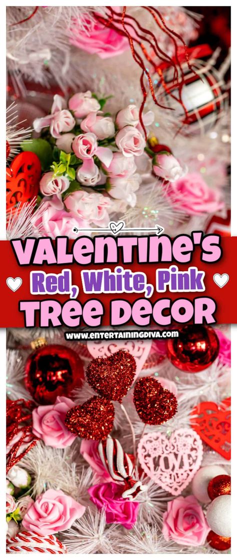 Looking for unique Valentine’s Day decor ideas? This romantic red, white and pink Valentine’s Day tree will make your room look beautiful! Valentine’s Day Tree Ornaments, Diy Valentines Tree Decorations, Valentines Christmas Tree Ideas, Valentines Day Tree Ideas, Valentine’s Day Tree Ideas, Valentines Day Tree Decorations, Valentine Tree Ideas, Valentines Day Christmas Tree, Valentines Day Tree