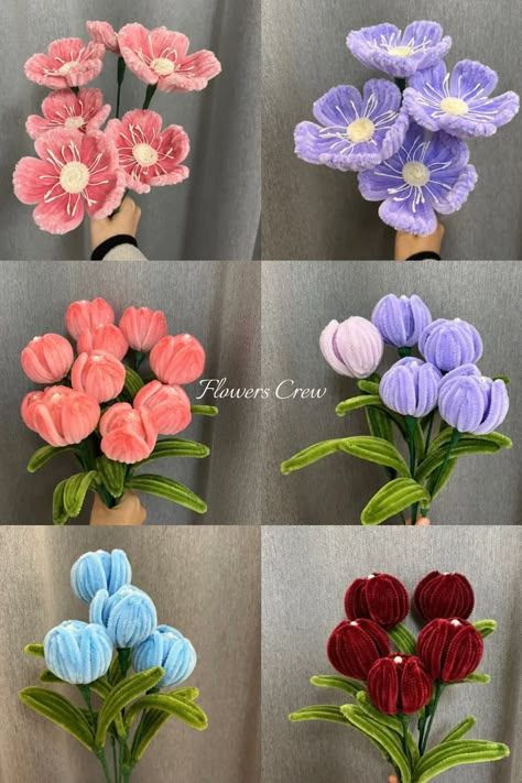 tulip and poppy bouquets Table Flower Centerpieces, Artificial Flower Bouquets, Clean Flowers, Diy Bouquet Wrap, Pipe Cleaner Flowers, Flower Bouquet Diy, Diy Pipe, Pipe Cleaner Crafts, Flower Business