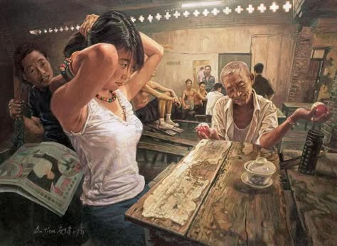 ❋藝術(Art)❋ Two People Sitting At A Table, People Cooking Together, Tea Reference, Series Painting, Chongqing China, Arte Grunge, Image Chat, A Level Art, China Art