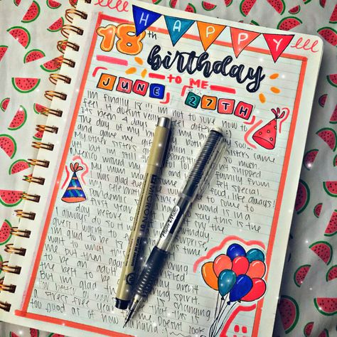 Journal Birthday Page, Birthday Bujo, Birthday Journal Ideas, Birthday Journaling, Birthday Bullet Journal, Birthday Spread, Birthday Journal, Book Cover Page Design, Hbd To Me