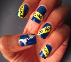 Police nail art Police Nails, Yellow Nail Art, Yellow Nails Design, Nails Opi, Yellow Nail, Police Wife, Lines On Nails, Wife Life, Halloween Nail Art