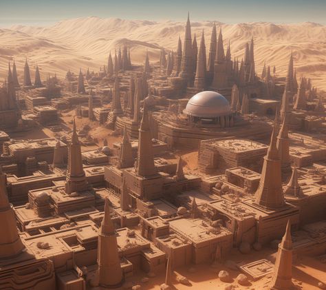 Sience Fiction, Desert Planet, Dune Art, Space Fantasy, Desert Art, Alien Concept Art, Fantasy City, Fantasy Castle, Fantasy Places