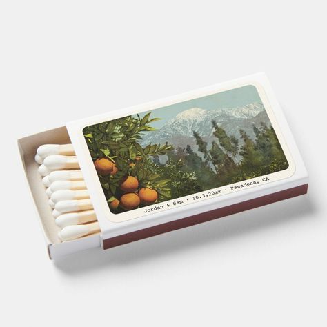 Southern California Vintage Postcard matches. Transport your guests to a bygone era with these vintage postcard matchboxes featuring a photo of Pasadena. Can be customized with your own text. With its unique and charming design, these matches are perfect for couples who want to add a touch of nostalgia to their wedding day. Matchbooks Wedding, Matchbox Wedding Favors, Custom Matchbooks, Wedding Match Boxes, Pasadena Wedding, Adirondacks Wedding, Sedona Wedding, Plan My Wedding, Wedding Souvenirs