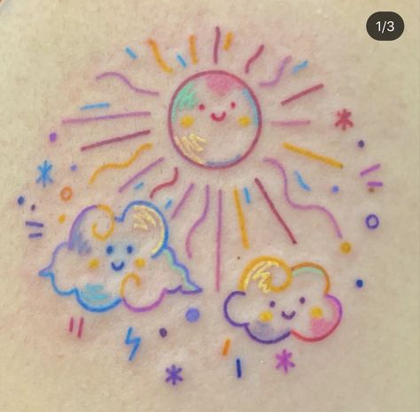 Tattoo Sonne, Colorful Tattoo, Funky Tattoos, Handpoke Tattoo, Kawaii Tattoo, Cute Little Tattoos, Cute Tiny Tattoos, Tatuaje A Color, Dainty Tattoos