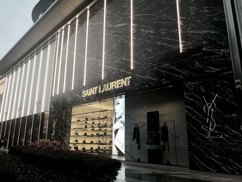 Ysl Building, Ysl Store Design, Ysl Ambassador, Saint Laurent Store Aesthetic, Ysl Store, Ysl Storefront, Ysl Outfit, Ysl Window Display, Store Front