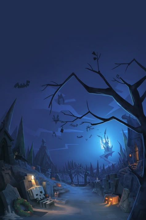 Halloween Theme, Abel Oroz on ArtStation at https://www.artstation.com/artwork/x3mzX Bg Background, Idle Game, 3d Scene, 동화 삽화, Halloween Illustration, Game Background, Halloween Drawings, Background Art, Cartoon Background