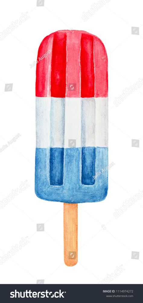 Red White Blue Popsicle, Watercolor Fireworks, Linocut Inspiration, Stick Painting, Ice Cream Pictures, Watermelon Painting, Watercolor Cookies, Popsicle Art, Room Door Decorations