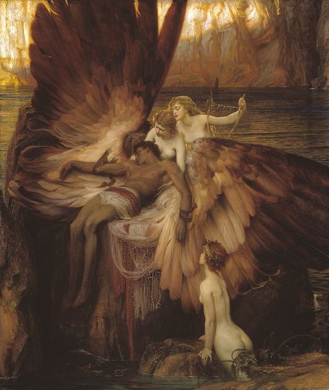 Herbert Draper, The Lament for Icarus, 1898, Tate Britain, London, oil on canvas, 182,9 x 155,6 cm Lament For Icarus, Herbert James Draper, John Everett Millais, Tate Britain, Rennaissance Art, Angel Painting, Mythology Art, Old Paintings, Art Google