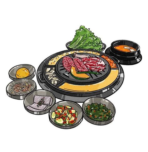 artbedo | So excited to share some fun Korean BBQ illustrations I drew for @daldongnae! These are featured on the menu at their locations in Ontario… | Instagram Barbeque Design, Korean Barbeque, Corn Cheese, St Catherine, Korean Bbq, Pork Shoulder, On The Menu, Meat Tenderizer, Pork Belly