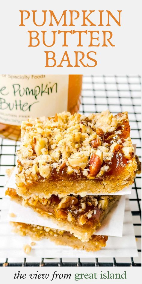 Pumpkin Butter Bars, Pumpkin Butter Desserts, Pumpkin Butter Recipes Desserts, Desserts With Pumpkin Butter, Recipes Using Pumpkin Butter, Pumpkin Potluck Recipes, Pumpkin Butter Crumb Bars, Fall Bar Cookies, Butter Bars