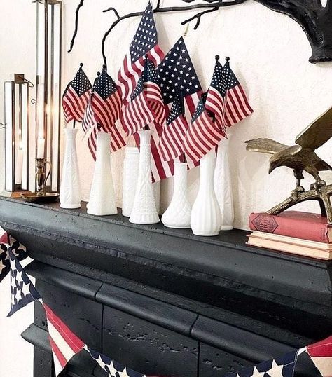 4th Of July Home Decor, July Home Decor, Milk Glass Decor, Milk Glass Vases, Fourth Of July Decorations, 4th July Crafts, Independance Day, Fourth Of July Decor, Patriotic Crafts