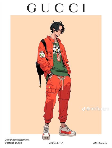 One Piece Illustration, Gucci Illustration, Mera Mera No Mi, One Piece Cartoon, Portgas D Ace, Anime Streetwear, One Piece Ace, Concept Clothing, One Peice Anime