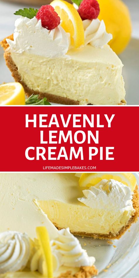 Heavenly Lemon Cream Pie, Lemon Crème Pie, Easy Lemon Cream Pie, Lemon Silk Pie, Lemon Pie With Cream Cheese, Lemon Cream Pie Recipe, No Bake Lemon Cream Pie, Diner Desserts, Lemon Pudding Pie