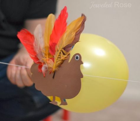 Turkey Races Balloon Rockets, Balloon Rocket, Thanksgiving Games For Adults, Thanksgiving Games For Kids, Leftover Halloween Candy, Thanksgiving Activities For Kids, Minute To Win It Games, Fun Fall Activities, Autumn Activities For Kids