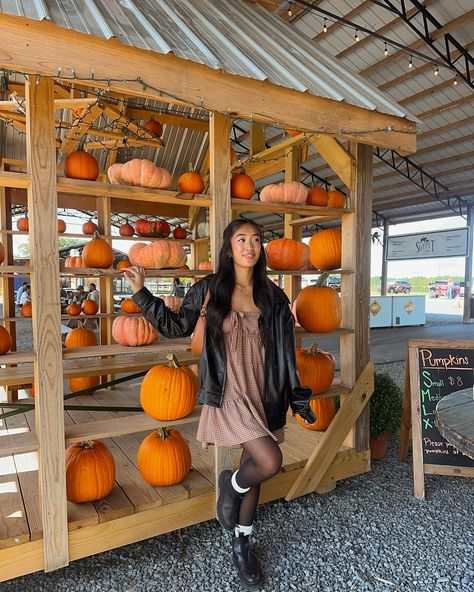 what else would I be doing on the first day of fall🎃☕️🍂 autumn aesthetic, pumpkin patch outfit, fall outfit, casual style, fall dress #falloutfit #fallstyle #pumpkinpatchoutfit #outfitinspo #pinterestoutfit #fallpinterest #fallaesthetic Autumn Aesthetic Pumpkin, Dress With Leather Jacket, Aesthetic Pumpkin Patch, All Glory To God, Pumpkin Patch Pictures, Patch Outfit, Pumpkin Patch Outfit, Glory To God, Fall Inspo