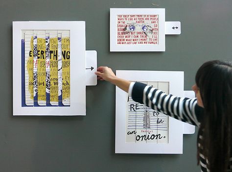 Movable paper film posters including illustrations and hand-drawn type advertising the film Harriet the Spy. Harriet Movie, Type Advertising, Moving Poster, Harriet The Spy, Interactive Poster, Interaktives Design, معرض فني, Interactive Exhibition, Buch Design