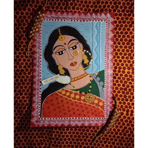 Madhubani style painting with alpha borders and the uttrakhand culture pahadi traditional jewelry Uttrakhand Culture Drawing, Uttrakhand Culture Painting, Uttrakhand Traditional Dress, Uttrakhand Art, Pahadi Culture, Uttrakhand Beauty, Sprinkles Art, Mithila Art, Tissue Paper Art