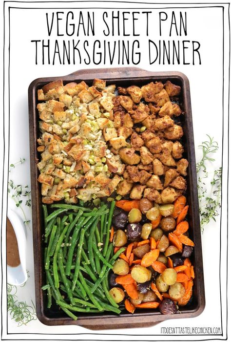 Thanksgiving Vegan Main, Vegan Sheet Pan Thanksgiving Dinner, Vegan Thanksgiving Sheet Pan, Thanksgiving Recipes Green Vegetables, Alternative Meat For Thanksgiving, Easy Last Minute Thanksgiving Sides, Sheet Pan Dinner Vegan, Vegan Sheet Pan Thanksgiving, Vegan Dinner Party Main Dishes