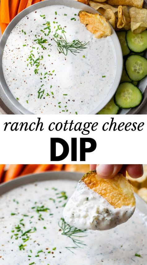 This Cottage Cheese Dip is light, healthy, and has all of the characteristics of a crave-worthy ranch dressing. No fancy ingredients or equipment needed. Just stir and serve! Horseradish Sauce For Steak, Healthy Chip Dip, Cottage Cheese Ranch Dressing, Cottage Cheese Dip Recipes, Cottage Cheese Dip, Cottage Cheese Recipes Healthy, Cottage Cheese Dips, Cottage Cheese Desserts, Healthy Chips