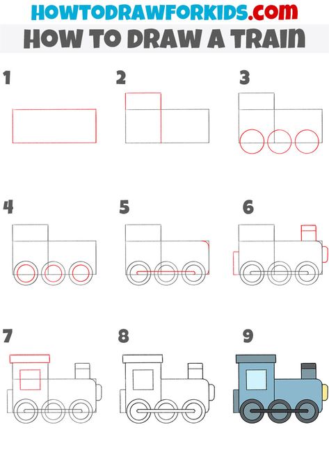 Draw Train Easy, Train Doodle Easy, Train Engine Drawing, Simple Dump Truck Drawing, Train Drawing Kids, Toy Train Drawing, Easy Train Drawing, How To Draw Train, How To Draw A Train