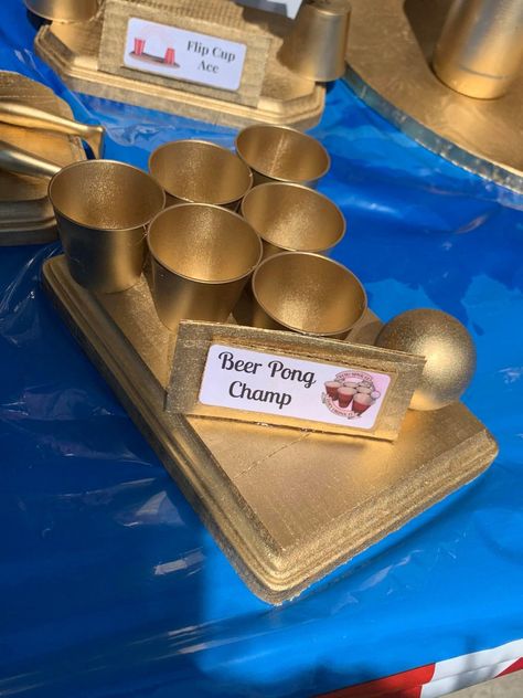 Beer Olympics Decorations, Beer Olympics Trophy, Diy Trophies, Beer Olympics Party, Red Cup Party, Summer Olympics Party, Beer Olympics Games, Pong Tournament, Beer Pong Tournament