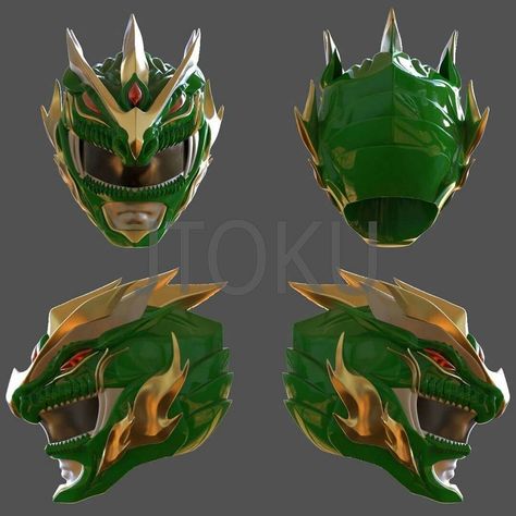 MMPR Green Ranger Helmet Redesign - By: JToku Costume #∆∆shani Power Ranger Lord Drakkon, Power Ranger Morpher Design, Power Rangers Armor Concept, Power Ranger Helmet, Green Ranger Helmet, Power Rangers Helmet, Zeo Rangers, Green Power Ranger, Kun Aguero