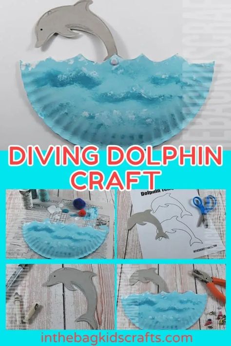 Paper Plate Dolphin, Preschool Dolphin Craft, Dolphin Activities For Preschool, Dolphin Crafts, Fish Crafts Preschool, Dolphin Craft, Ocean Art Projects, Beach Crafts For Kids, Craft For All Ages