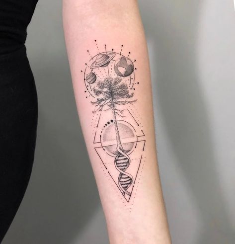 101 Amazing Science Tattoos Ideas That Will Blow Your Mind! | Outsons | Men's Fashion Tips And Style Guides Space Flower Tattoo, Science Tattoos Biology, Physics Tattoo Ideas, Forarm Tattoos Women Unique, Chemistry Tattoos, Chemistry Tattoo Ideas, Tattoos Science, Geology Tattoo, Tattoos Stars