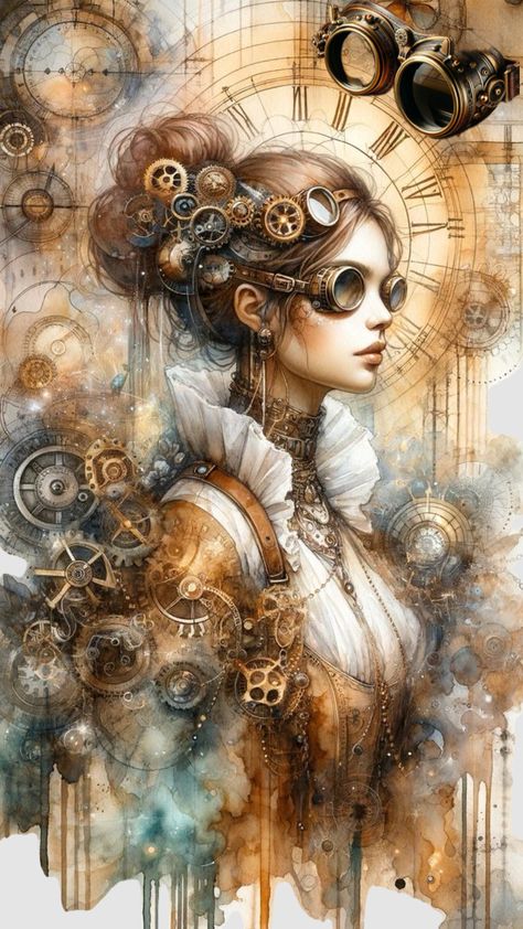 Steampunk Mechanic, Steampunk Printables, Steampunk Images, Steampunk Illustration, Steampunk Hairstyles, Steampunk Artwork, Surealism Art, Glitter Wall Art, Steampunk Women