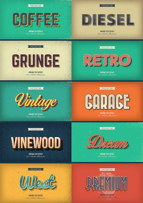 33 Premium Retro and Vintage Text Graphic Style for Illustrator | Naldz Graphics Old School Fonts, Font Vintage, Vintage Retro Art, Retro Text, Retro Graphic Design, Vintage Text, Vintage Poster Design, Type Inspiration, Text Graphic